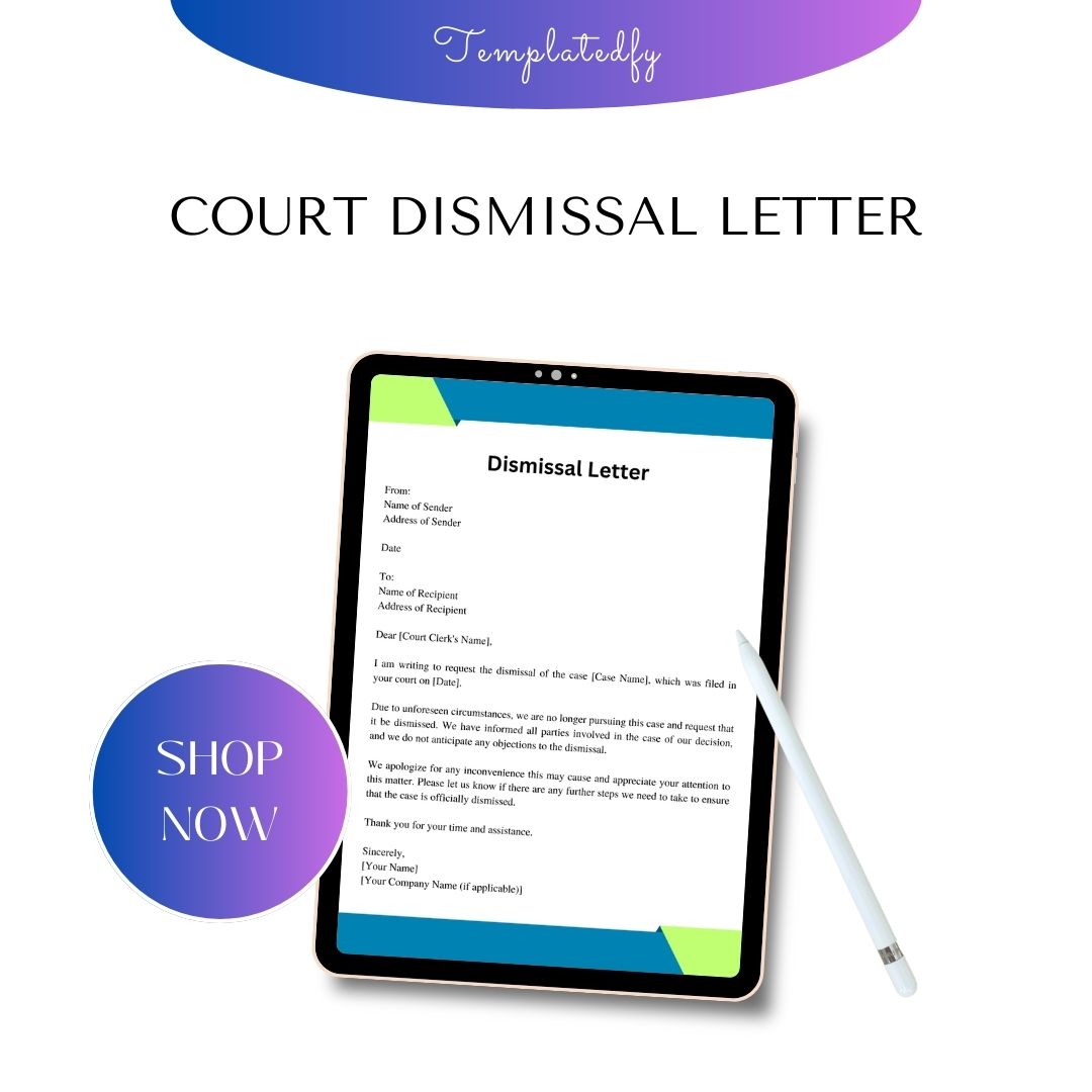 Court Dismissal Letter Sample with Examples Word Editable