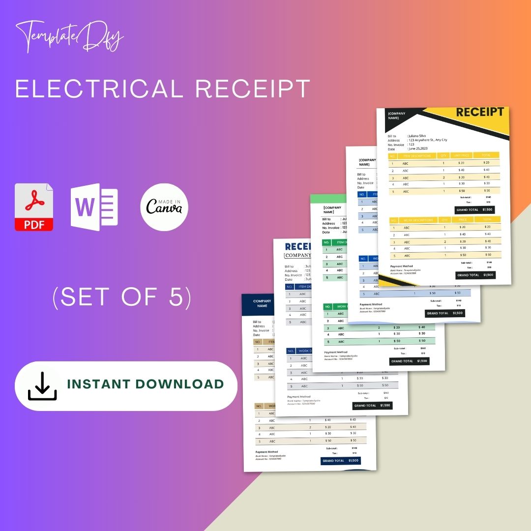 Electrical Receipt Template Blank Printable Pdf Excel Word