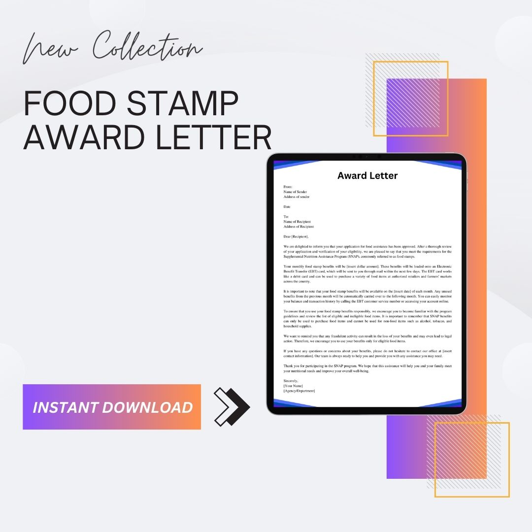 Food Stamp Award Letter Sample And Examples Word Editable Template1minute 9619
