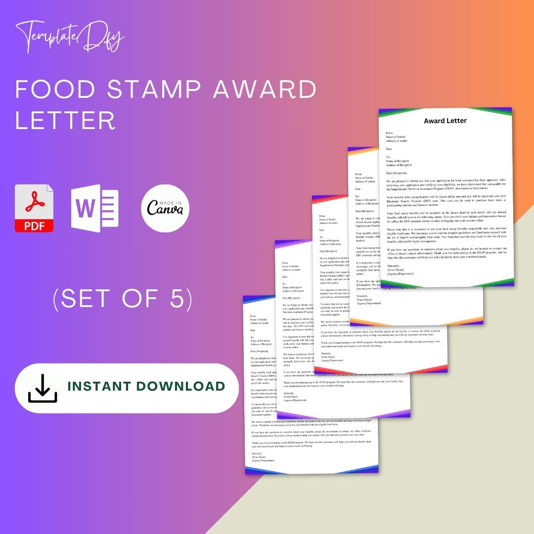 Food Stamp Award Letter Sample And Examples Word Editable Template1minute 4973