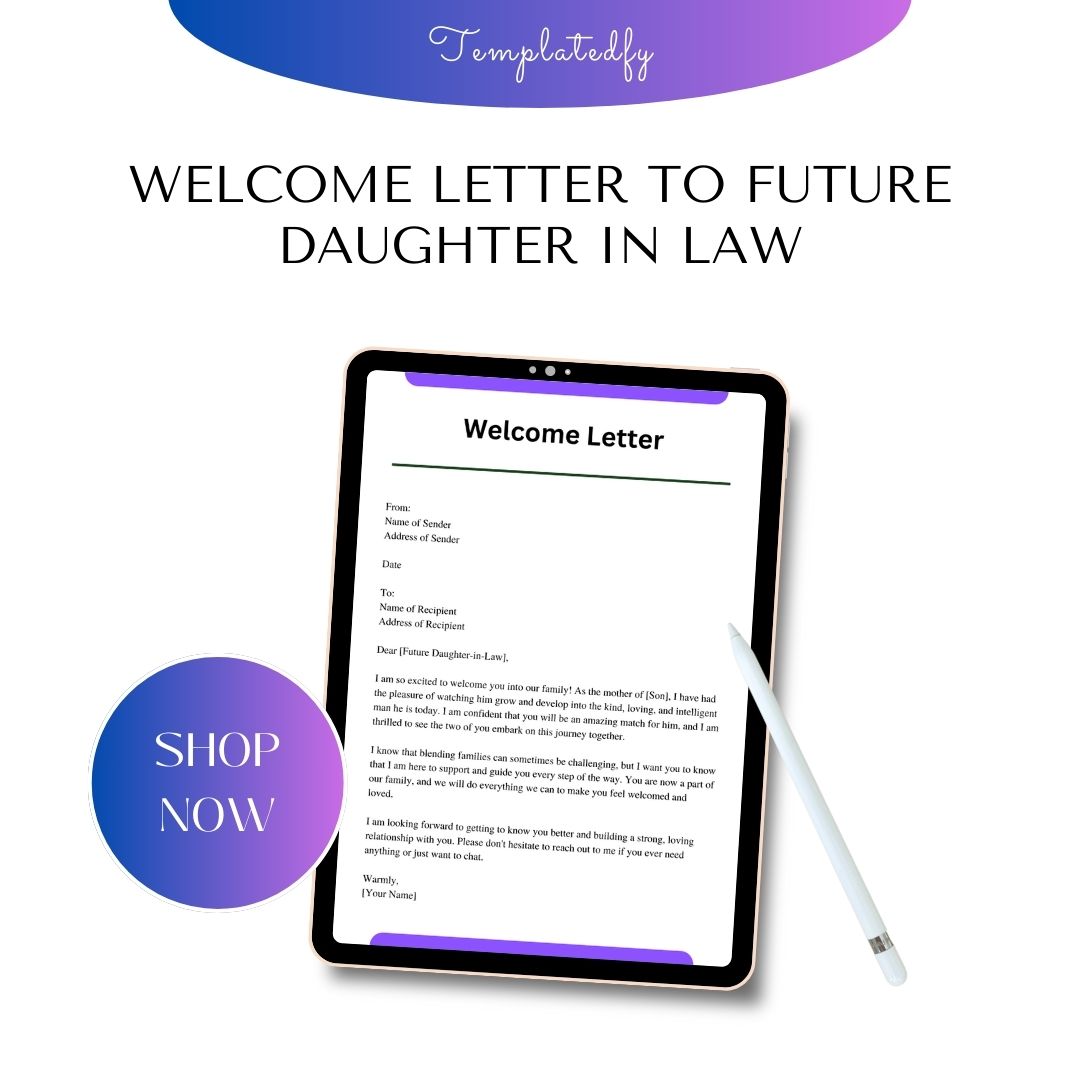 Welcome Letter To Future Daughter In Law Sample With Example Template1minute