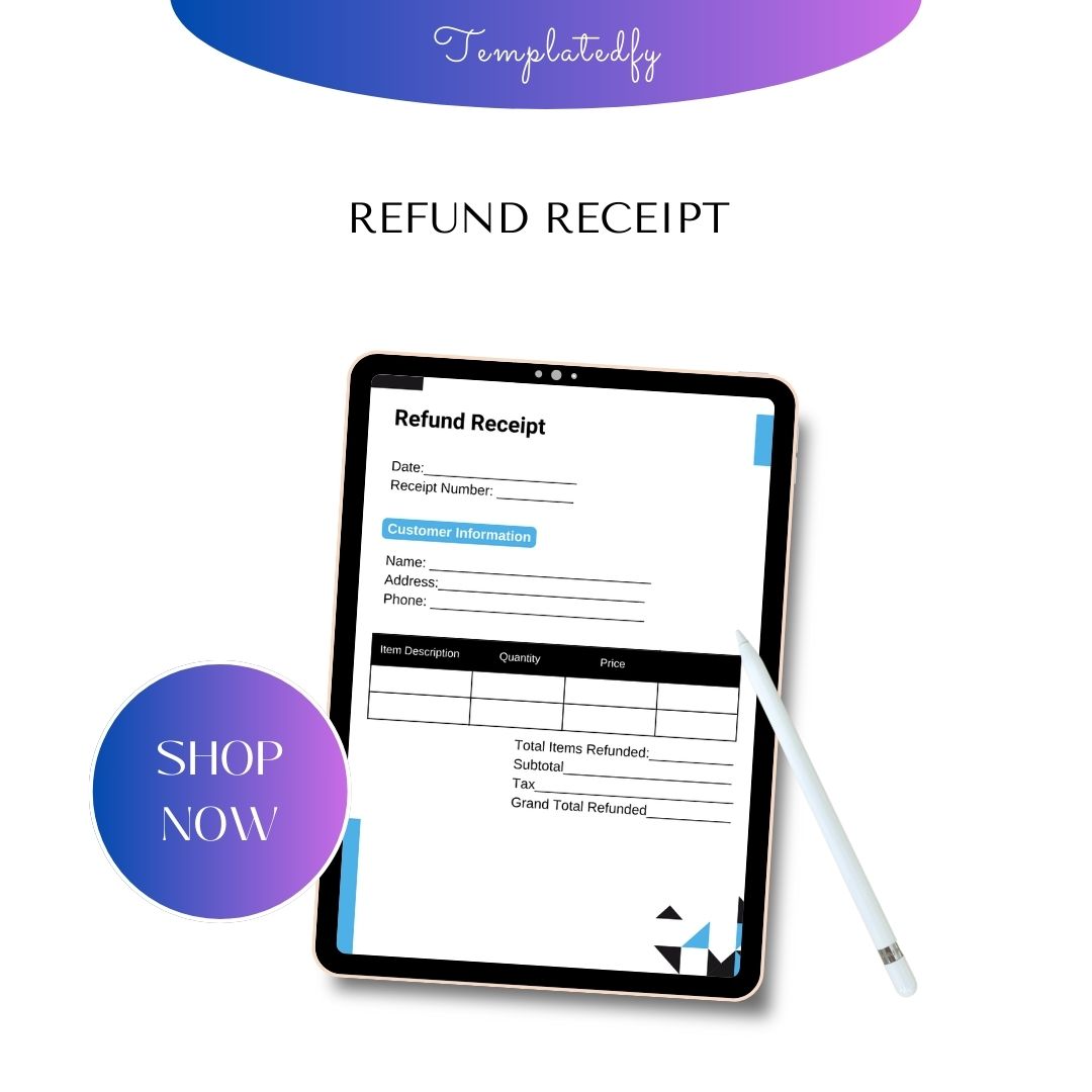 Refund Receipt Template Printable Pdf Word Pack Of 5 Template1minute 1815