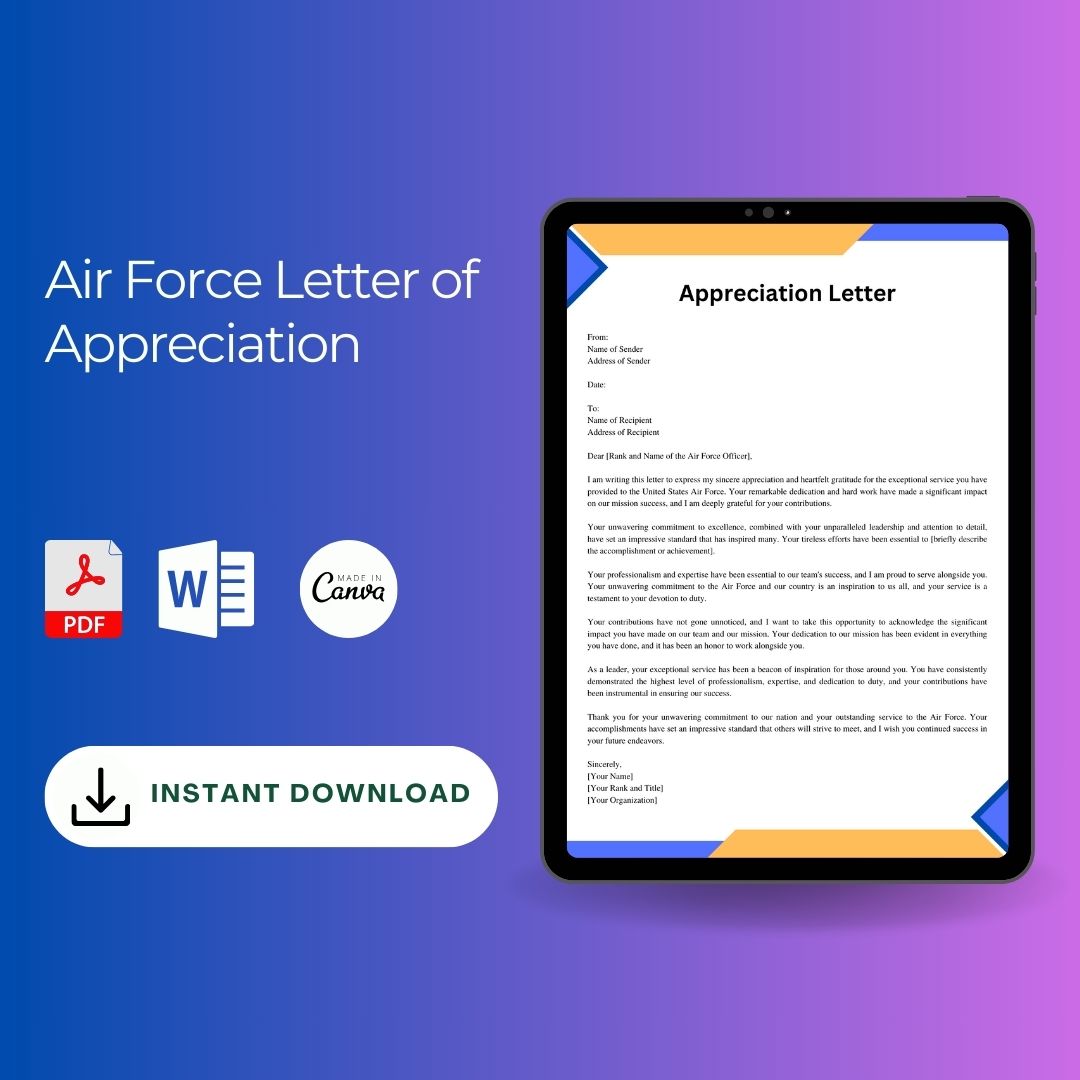 Air Force Letter Of Appreciation Sample With Examples Word Template1minute 1052