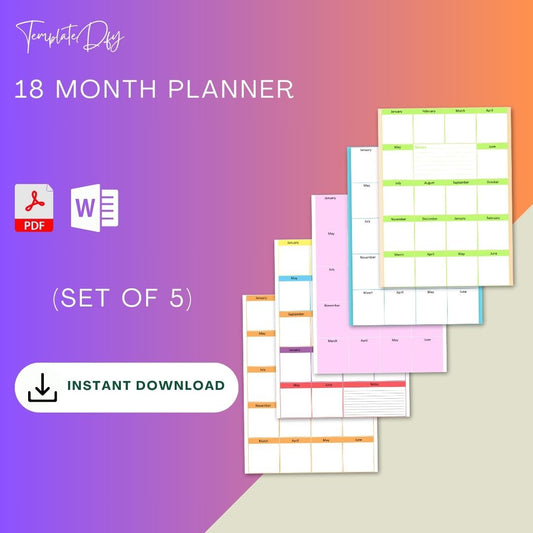 18 Month Planner Printable Template PDF & Word (Pack of 5)