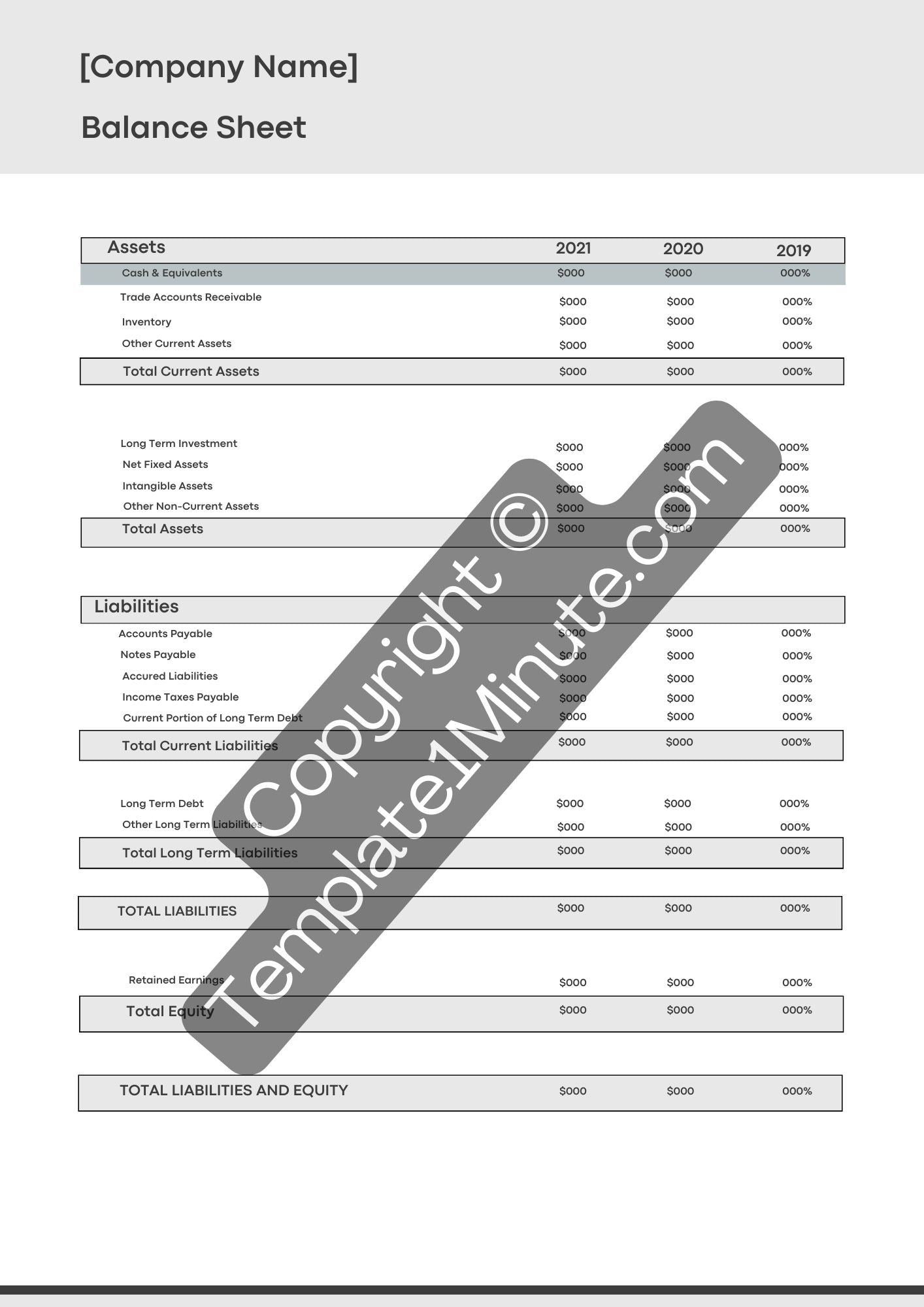 3 Year Balance Sheet Template Printable PDF, Word & Excel