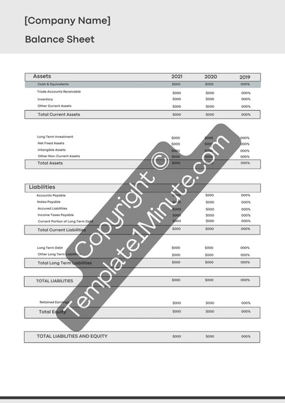 3 Year Balance Sheet Template Printable PDF, Word & Excel