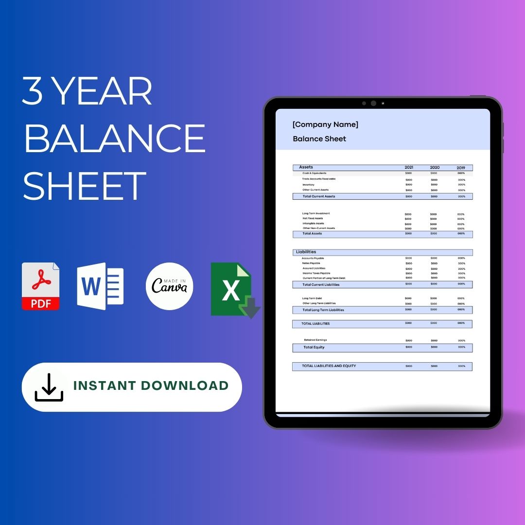 3 Year Balance Sheet Word