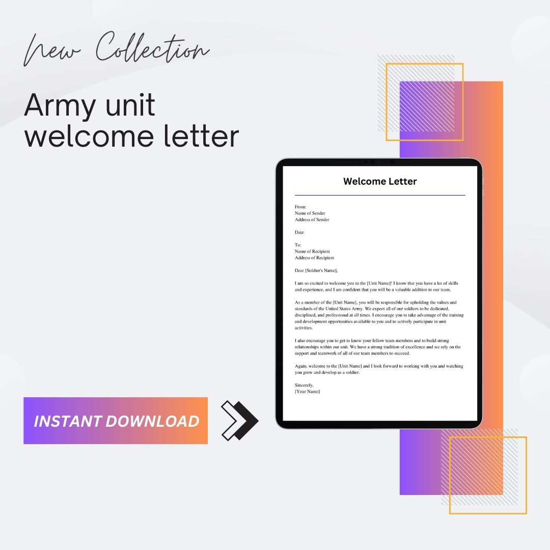 Army Unit Welcome Letter Sample