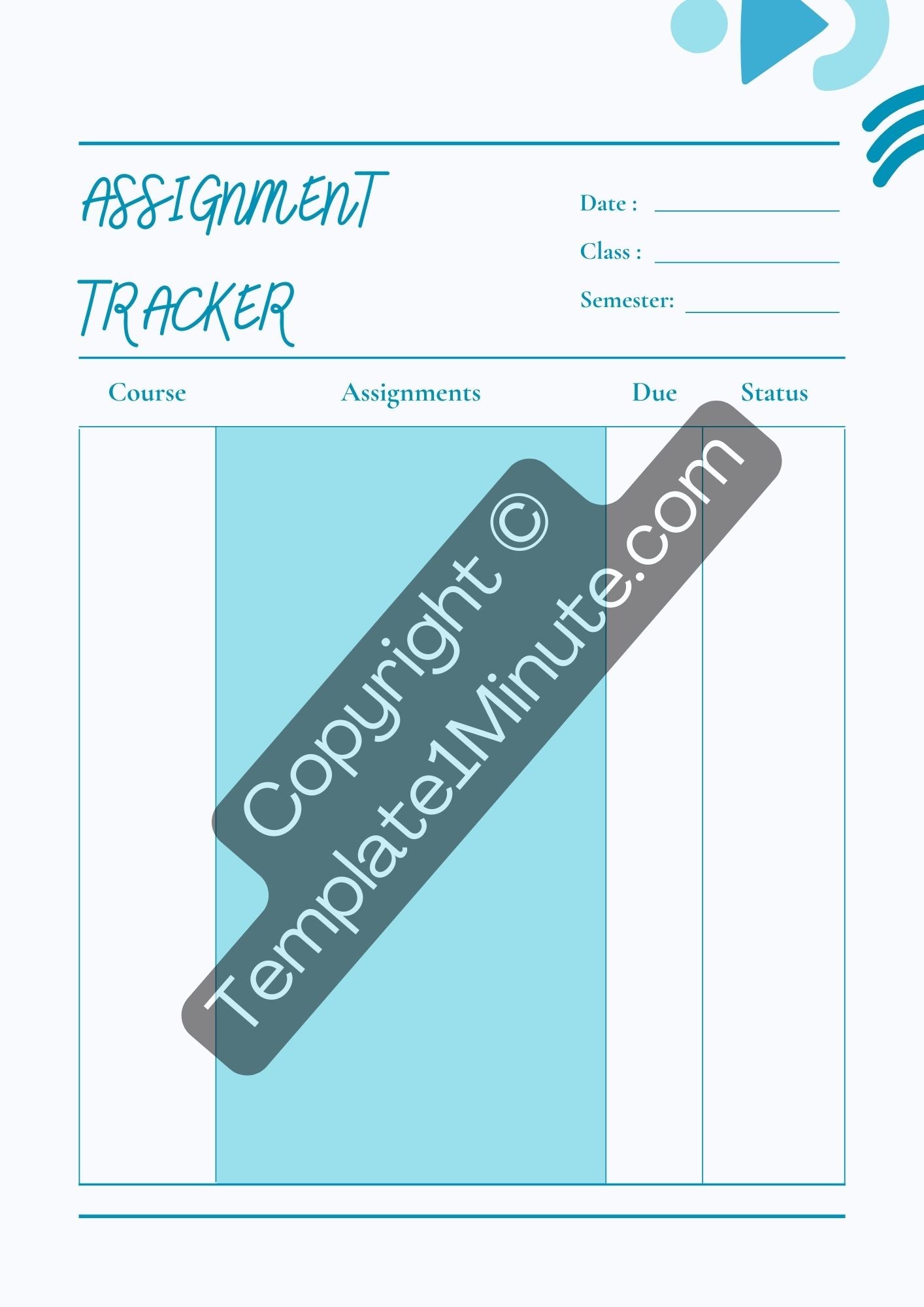 Assignment Tracker Template Blank Printable - Pdf Word