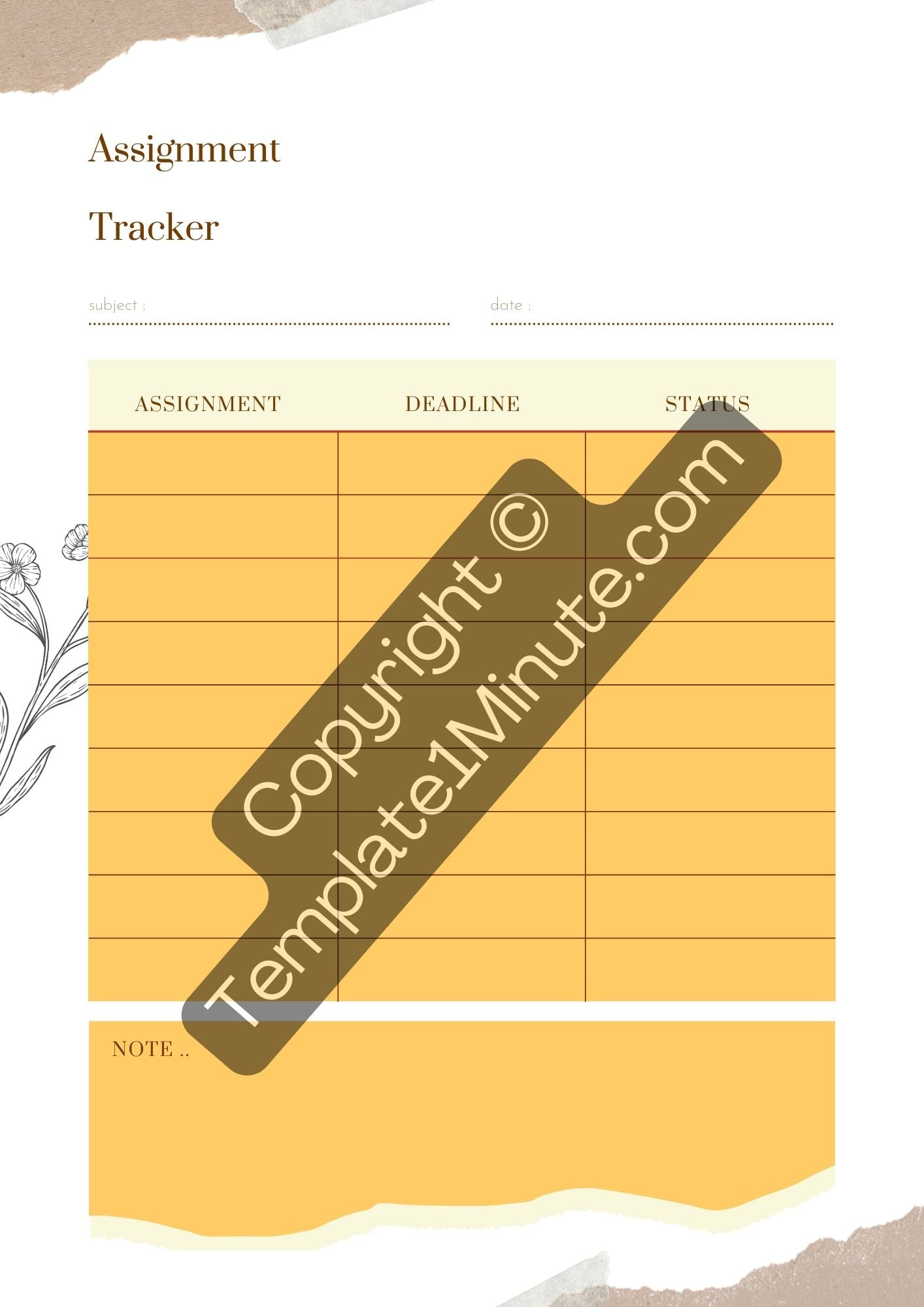 Assignment Tracker Template Blank Printable - Pdf Word