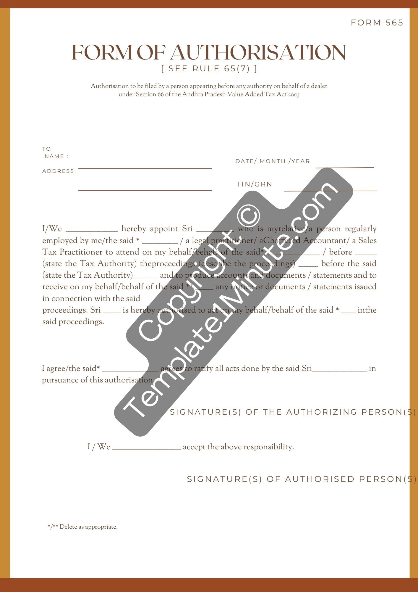 Authorization Form Template Blank Printable in PDF Word