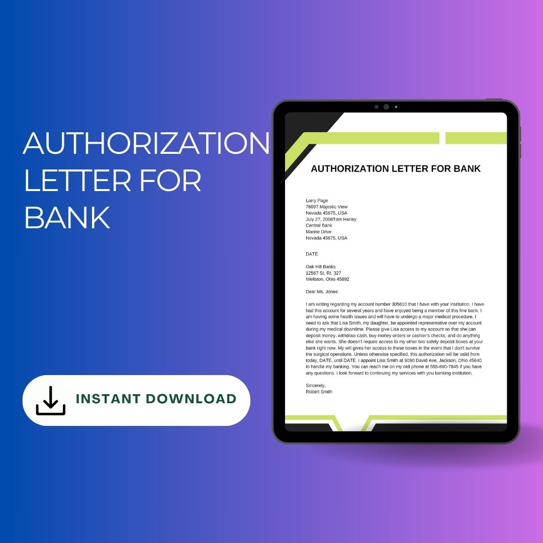 Authorization Letter Sample For Bank