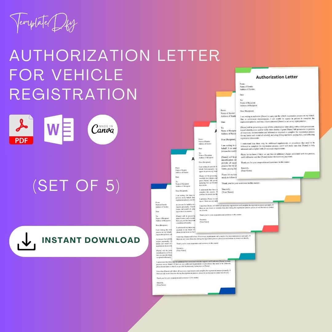 Authorization Letter For Vehicle Registration Sample Word Template1minute 1719