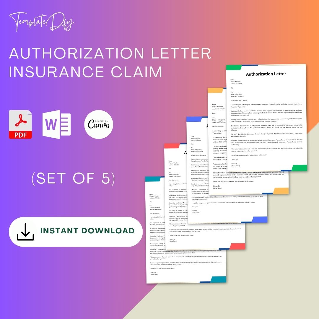 Authorization Letter Insurance Claim in PDF & Word