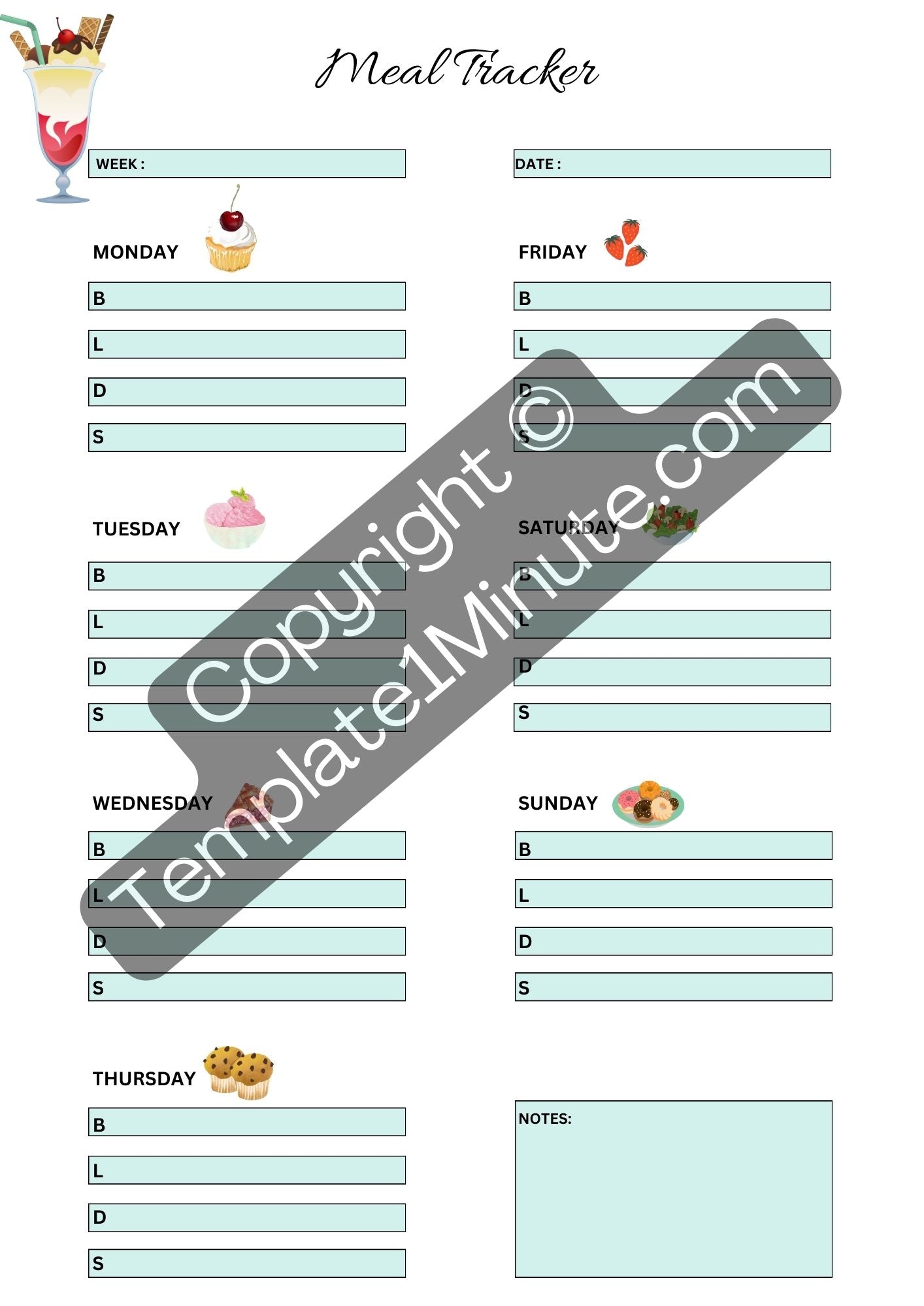 Meal Tracker Template Blank Printable [Pdf Word Excel]