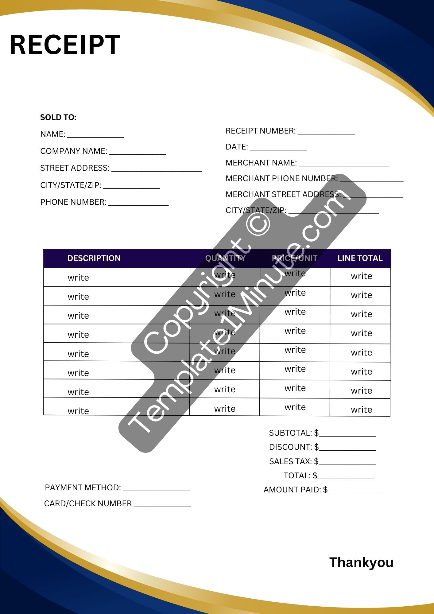 Bookstore Receipt Template Blank Printable [Pdf, Word Excel]