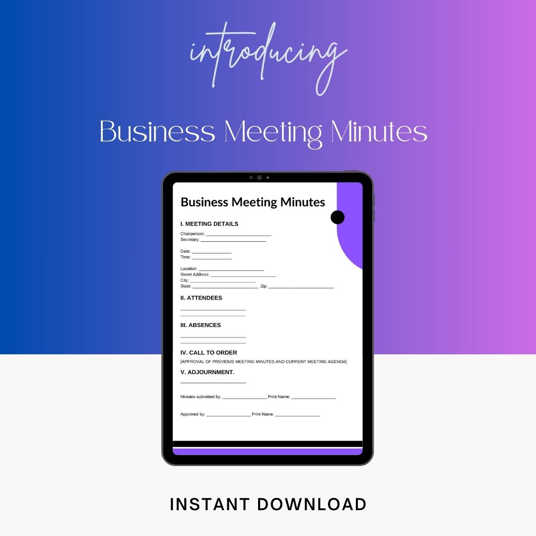 Business Meeting Minutes Template Blank Printable [Pdf Word]