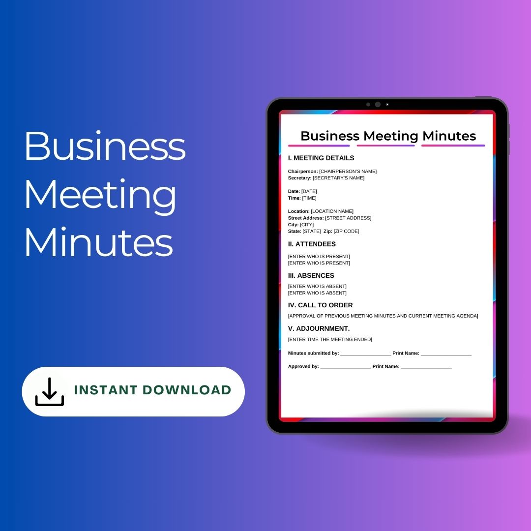 Business Meeting Minutes Template Blank Printable [Pdf Word]