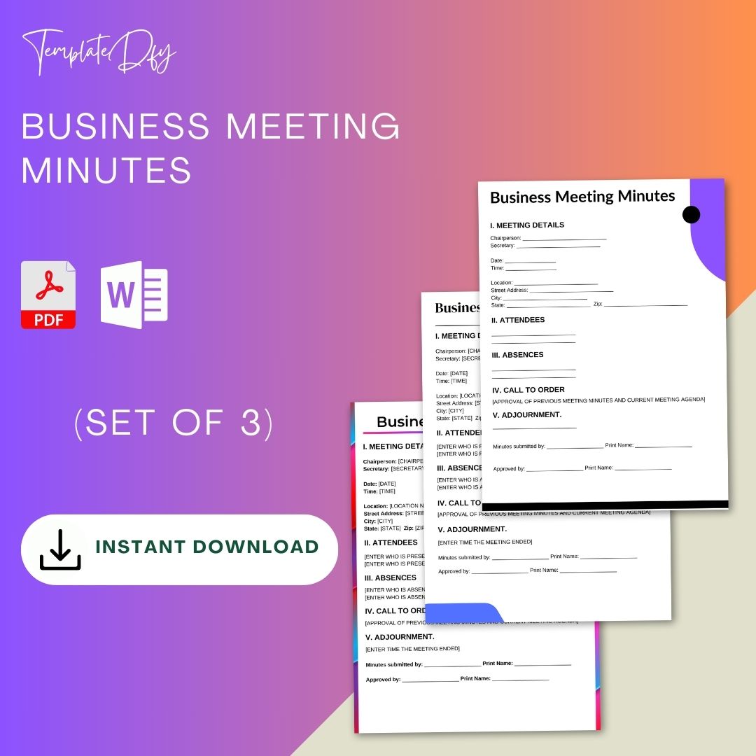 Business Meeting Minutes Template Blank Printable [Pdf Word]