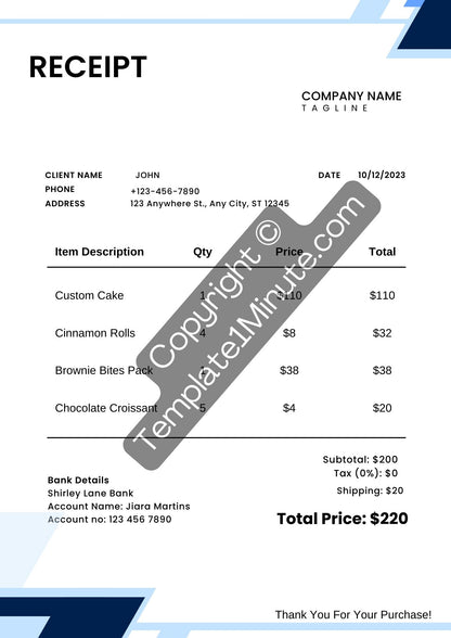 Cake Receipt Template Blank Printable [Pdf, Excel & Word]