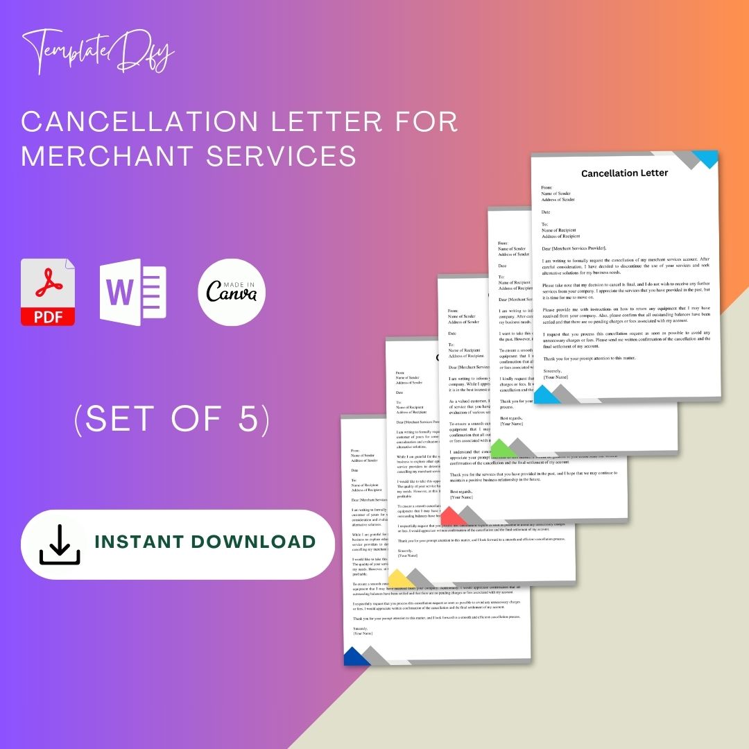 Cancel Merchant Services Letter in PDF & Word