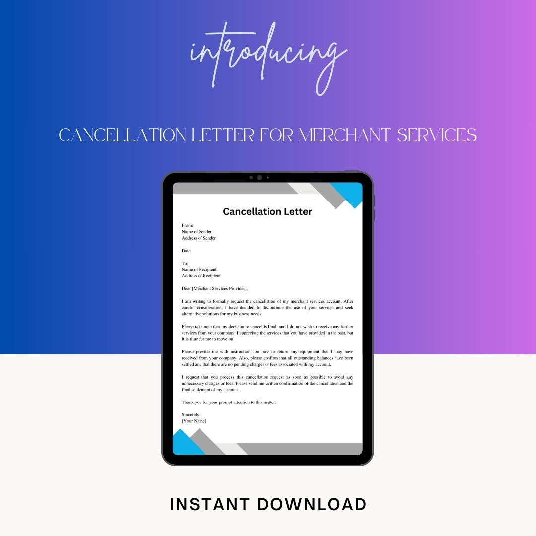 Sample Cancel Merchant Services Letter