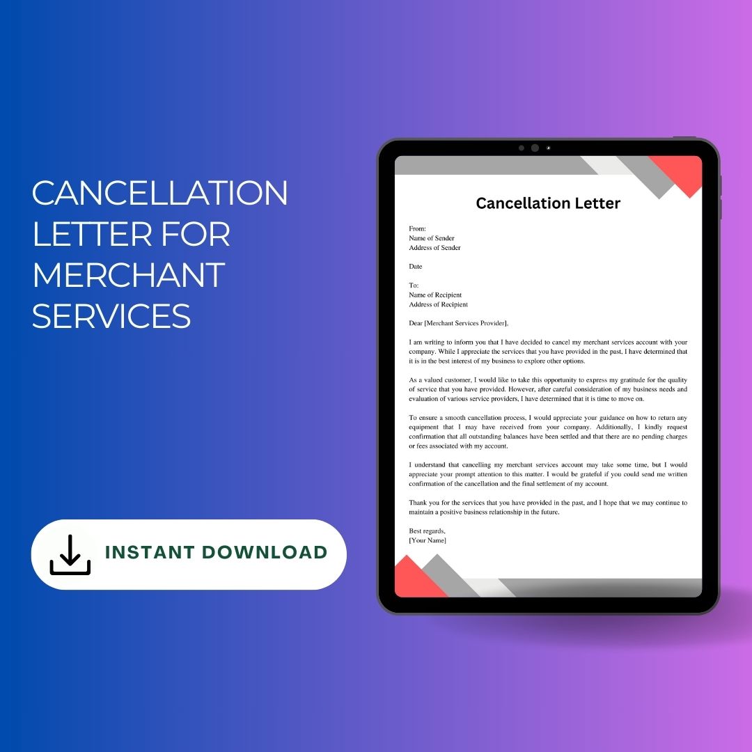 Merchant Services Cancellation Letter