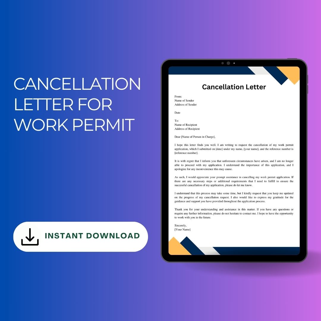 Cancellation Of Work Permit Sample Letter