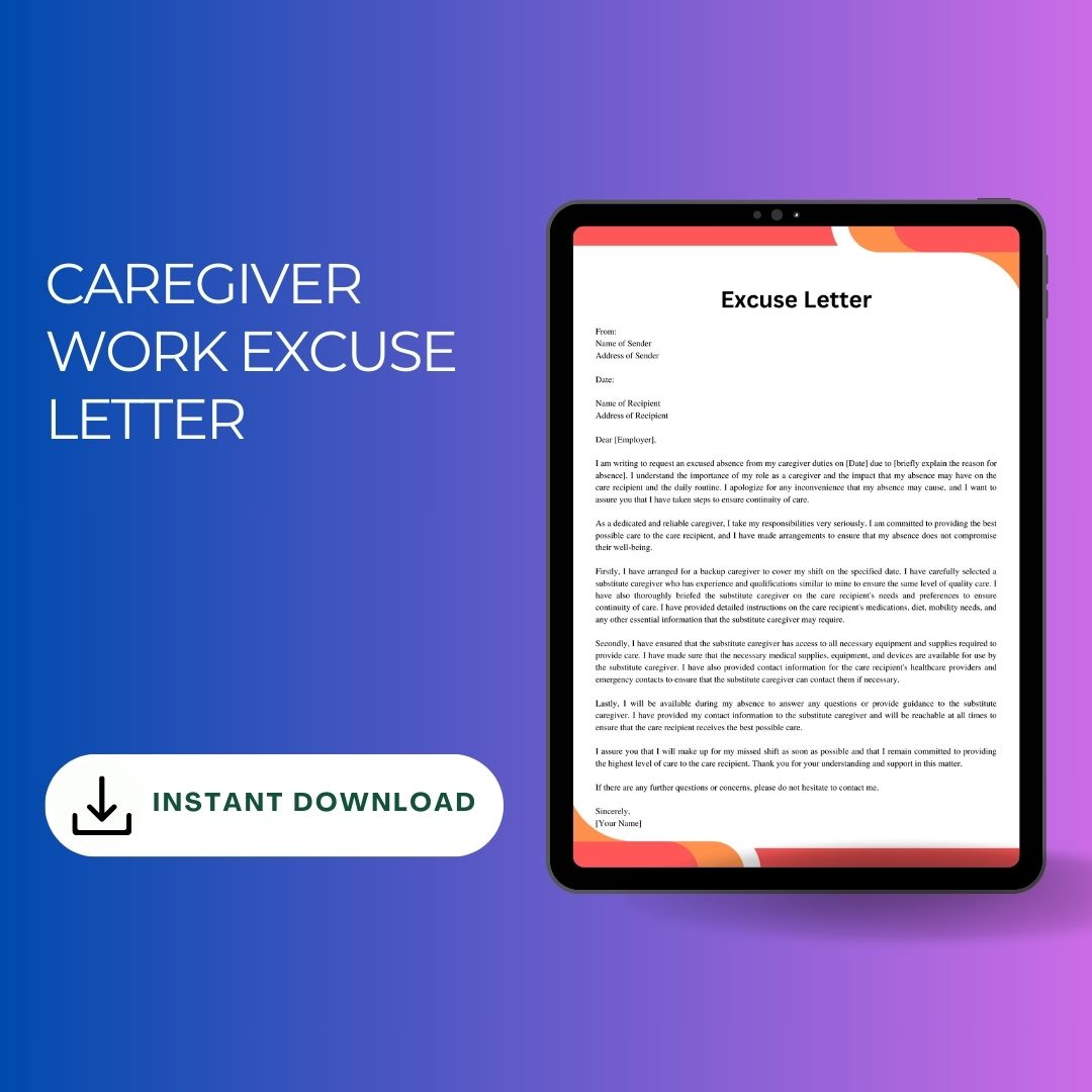 Caregiver Work Excuse Letter Sample & Example Word Editable