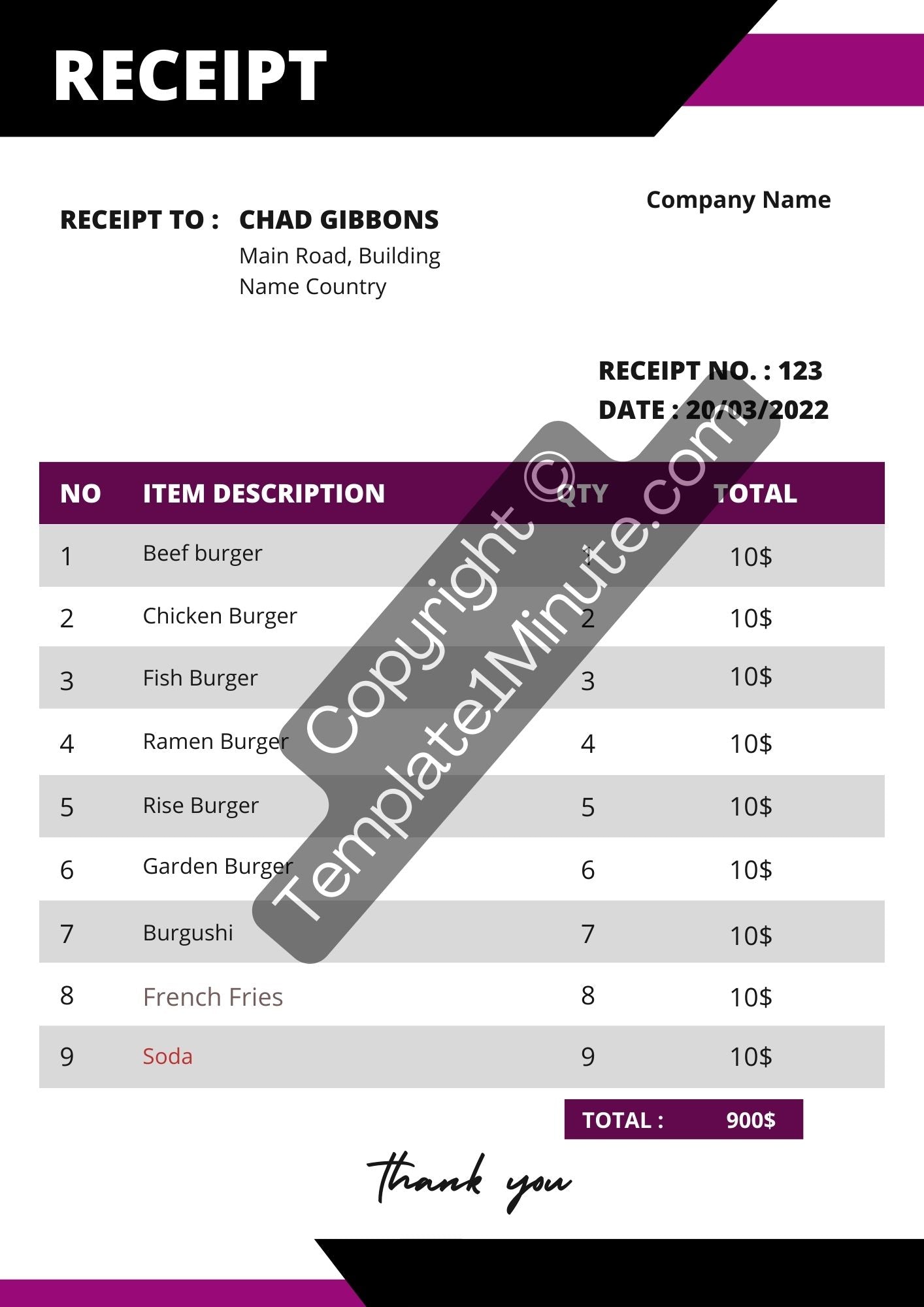 Catering Receipt Template Blank Printable [Pdf Excel & Word]