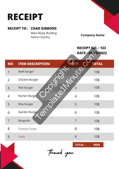 Catering Receipt Template Blank Printable [Pdf Excel & Word]