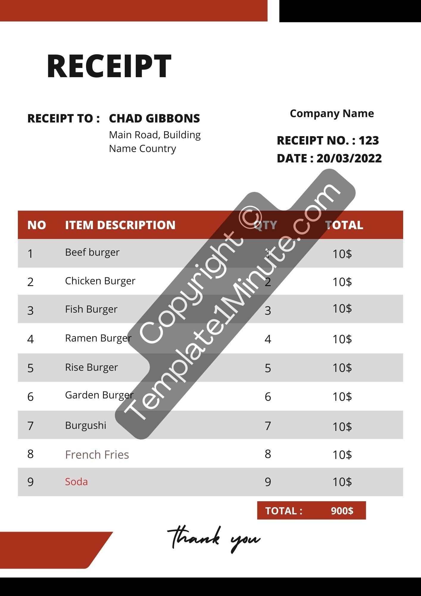 Catering Receipt Template Blank Printable [Pdf Excel & Word]