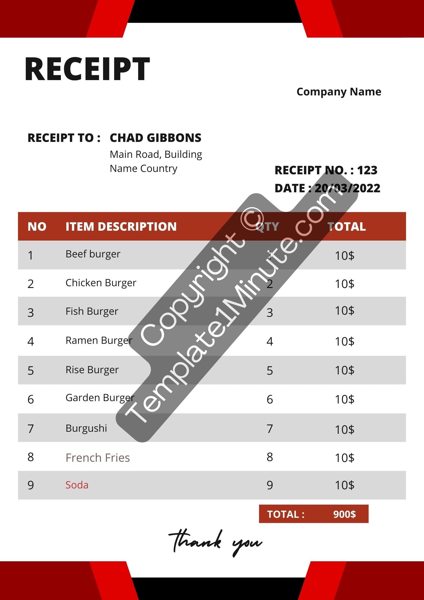 Catering Receipt Template Blank Printable [Pdf Excel & Word]