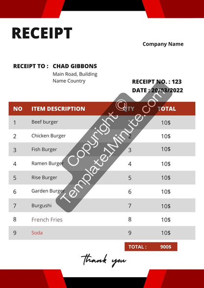 Catering Receipt Template Blank Printable [Pdf Excel & Word]