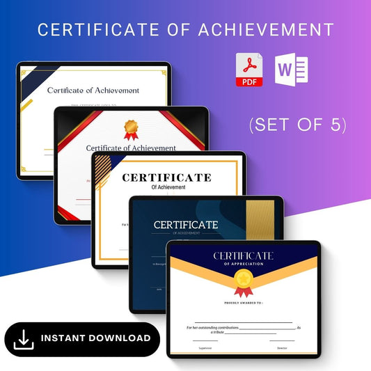 Certificate of Achievement Blank Printable Template PDF Word