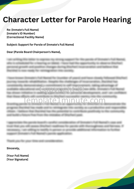 Character Letter For Parole Hearing Sample Template with Examples in Pdf and Word