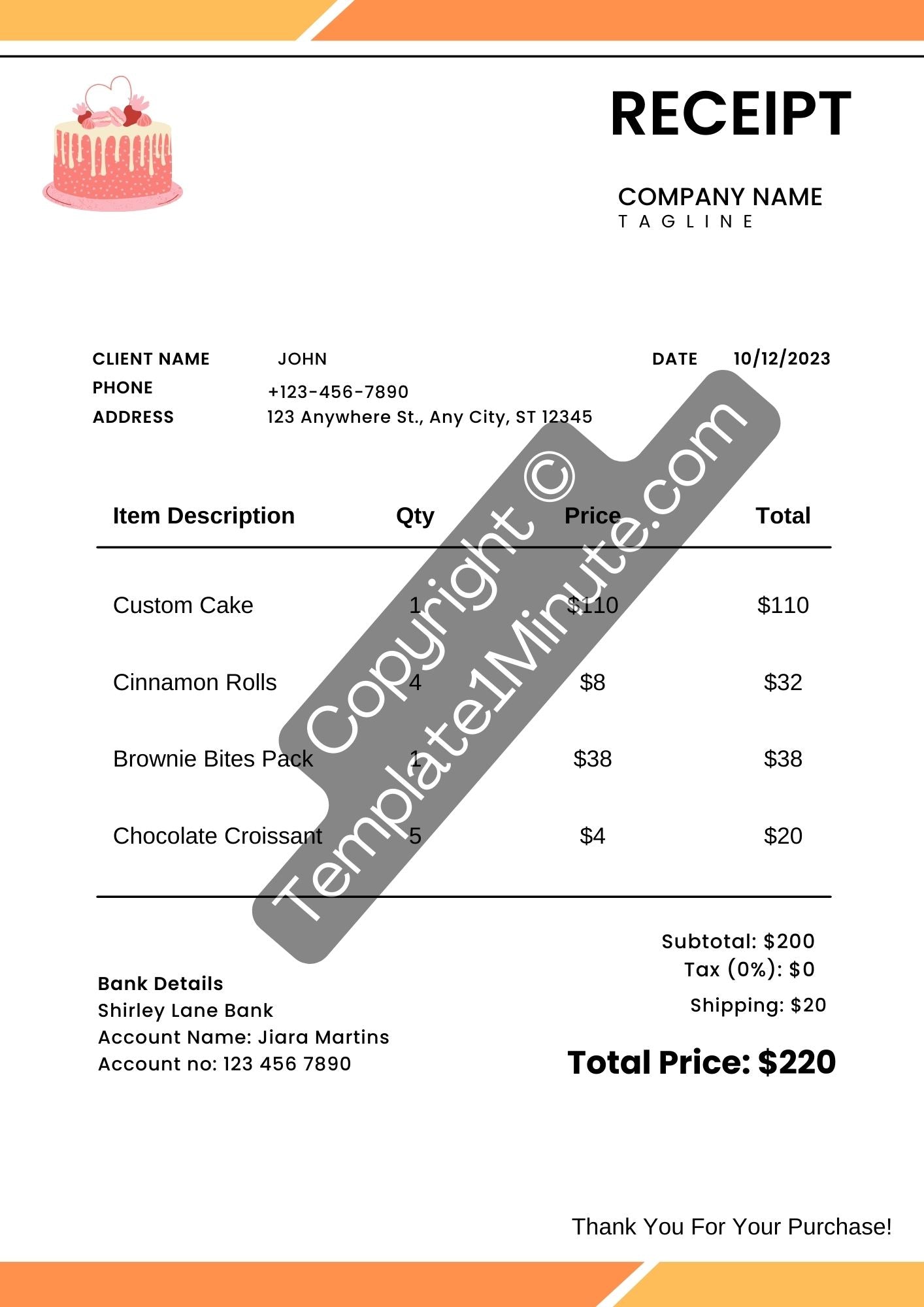 Cake Receipt Template Blank Printable [Pdf, Excel & Word]