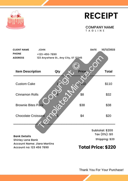 Cake Receipt Template Blank Printable [Pdf, Excel & Word]