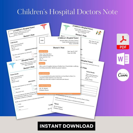 Children's Hospital Doctors Note in PDF & Word
