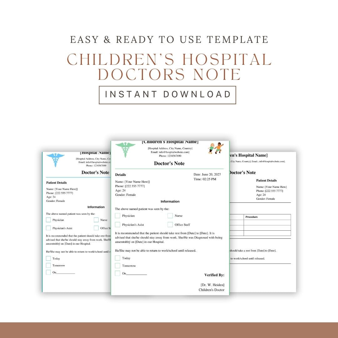 Children's Hospital Doctors Note Template