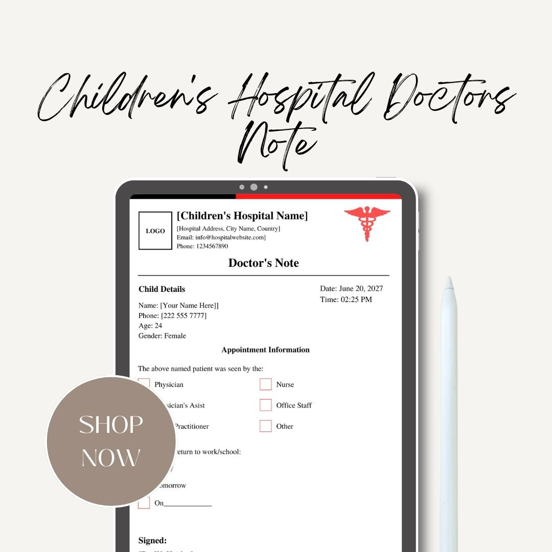 Printable Children's Hospital Doctors Note