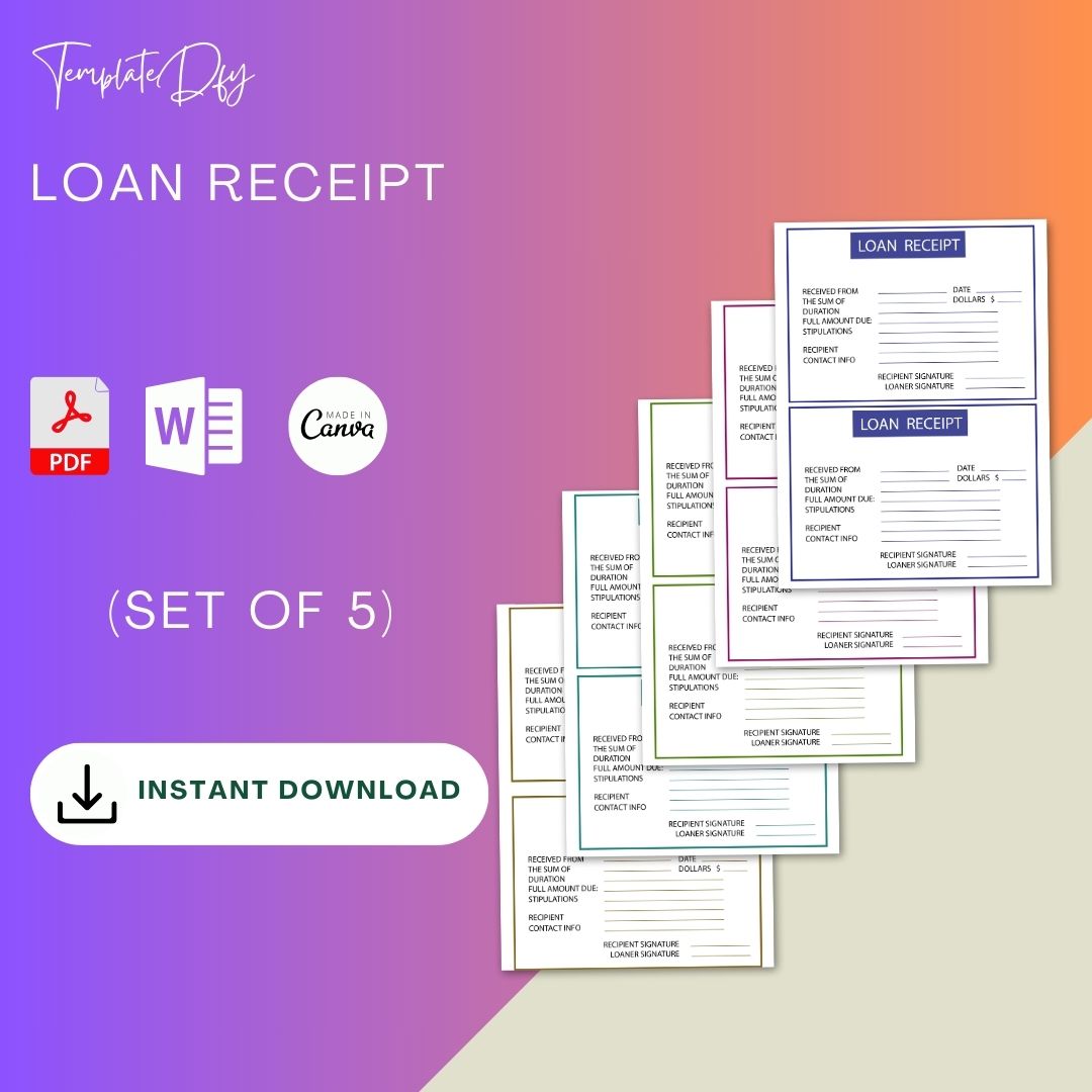 Loan Receipt Template Blank [Pdf, Excel & Word] (Pack of 5)