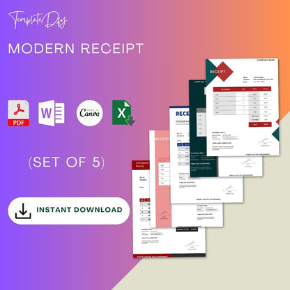 Modern Receipt Template Blank Printable [Pdf, Excel & Word]