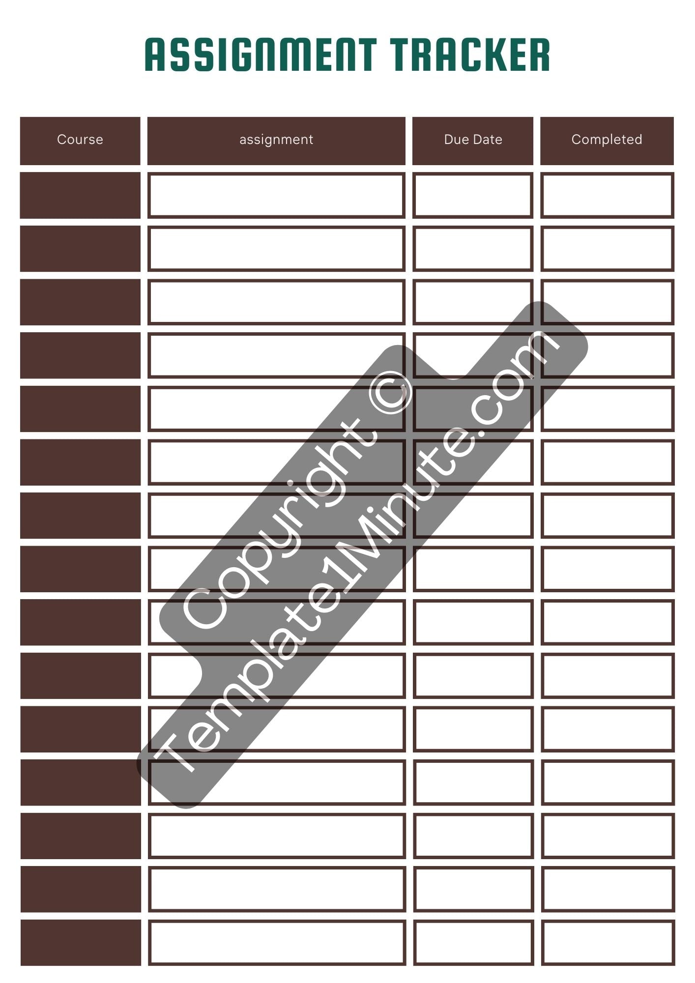 Assignment Tracker Template Blank Printable - Pdf Word