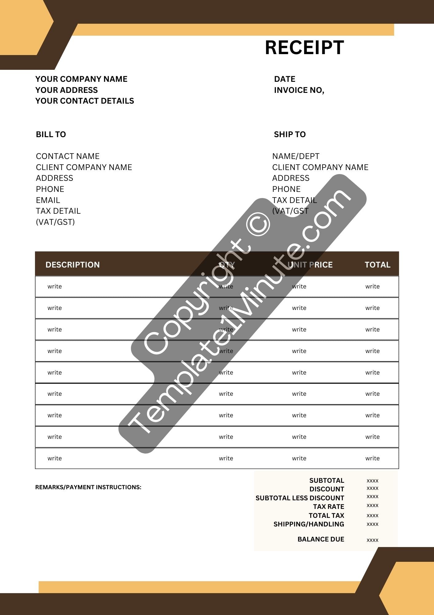 Company Receipt Template [Pdf, Excel & Word] (Pack of 5)