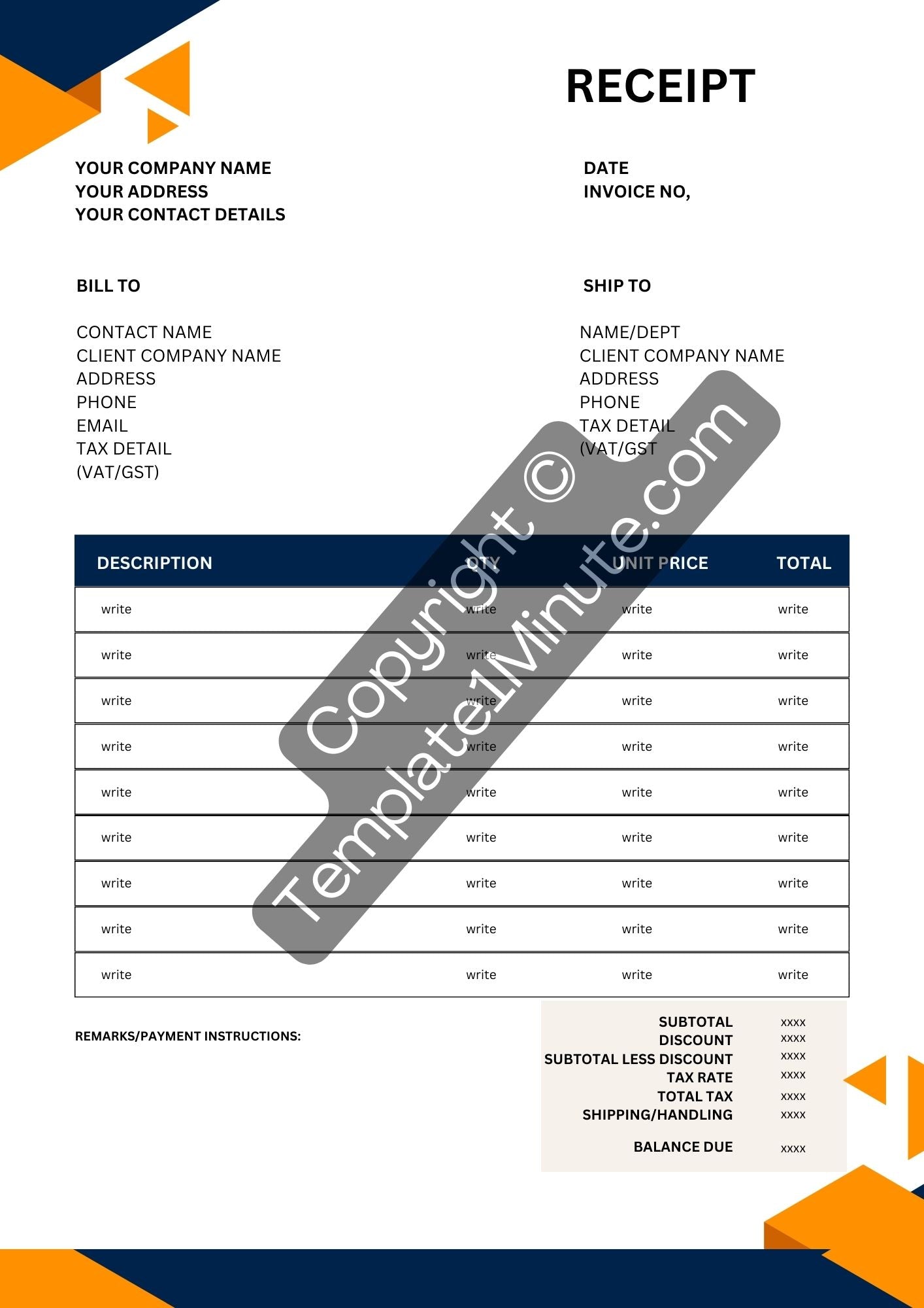 Company Receipt Template [Pdf, Excel & Word] (Pack of 5)