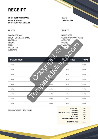 Company Receipt Template [Pdf, Excel & Word] (Pack of 5)