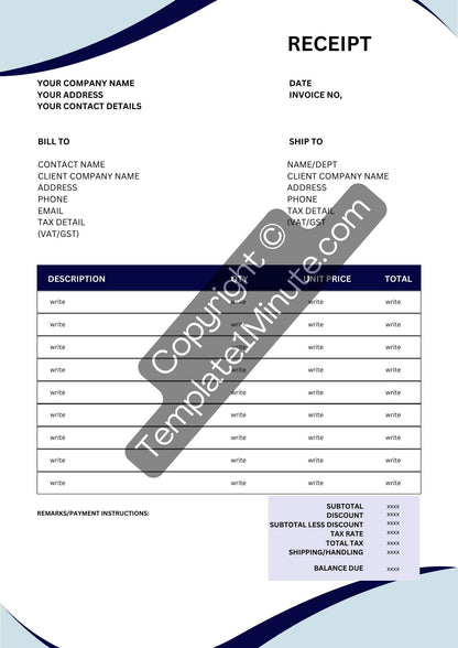 Company Receipt Template [Pdf, Excel & Word] (Pack of 5)