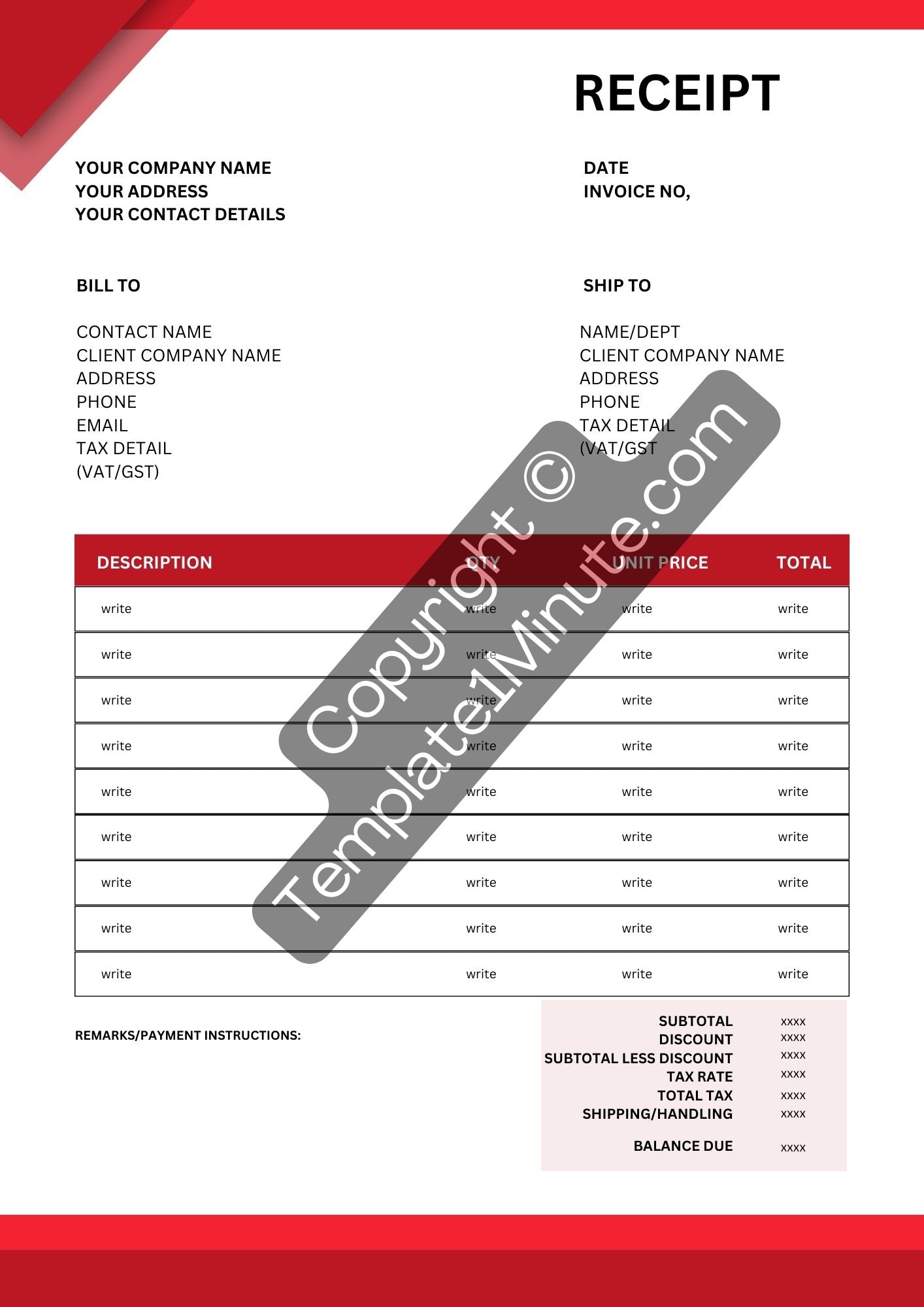 Company Receipt Template [Pdf, Excel & Word] (Pack of 5)