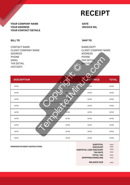 Company Receipt Template [Pdf, Excel & Word] (Pack of 5)